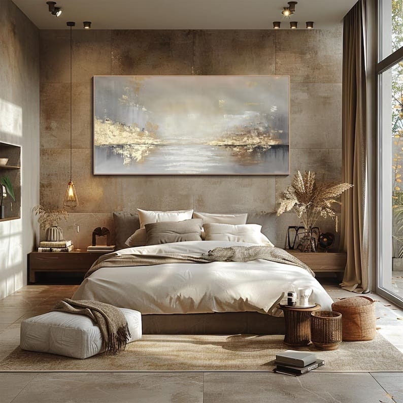 Abstract Gold Landscape Wall Art – Modern Textured Horizon Painting#yy260623011