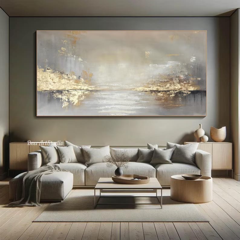 Abstract Gold Landscape Wall Art – Modern Textured Horizon Painting#yy260623011