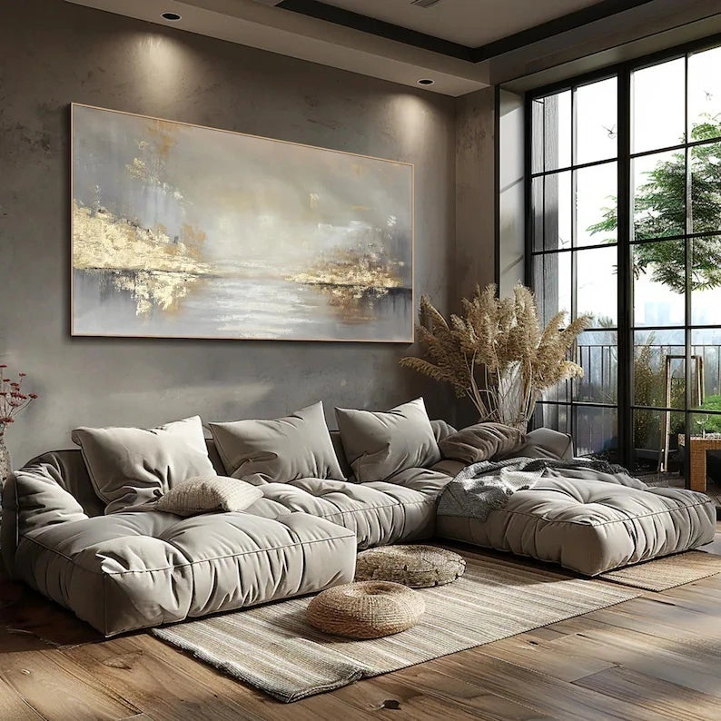 Abstract Gold Landscape Wall Art – Modern Textured Horizon Painting#yy260623011