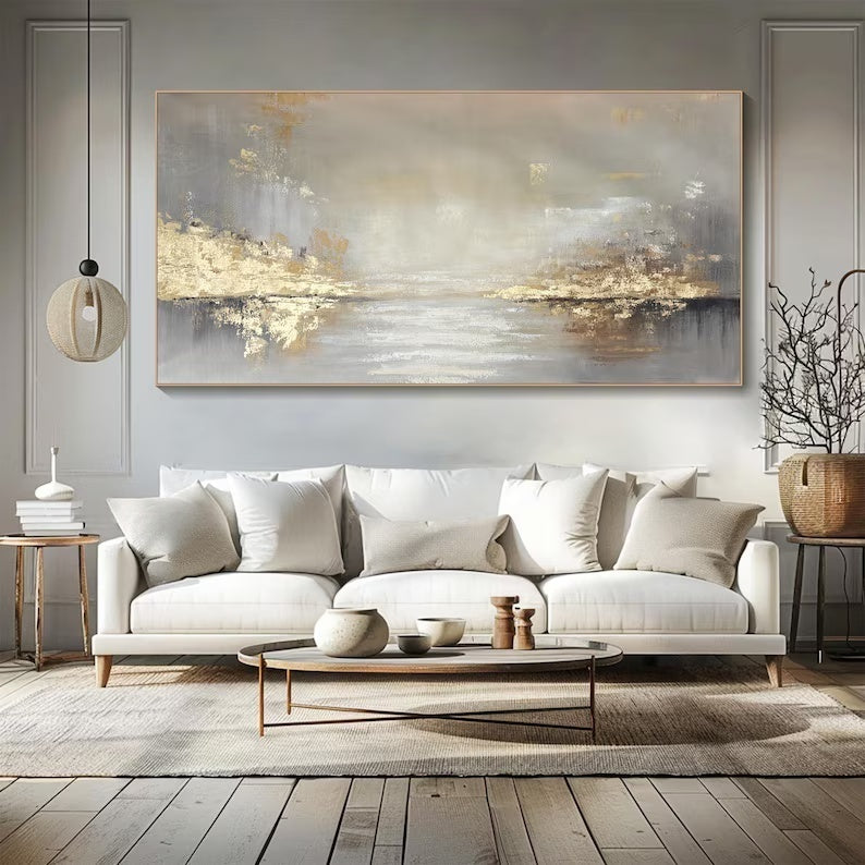 Abstract Gold Landscape Wall Art – Modern Textured Horizon Painting#yy260623011
