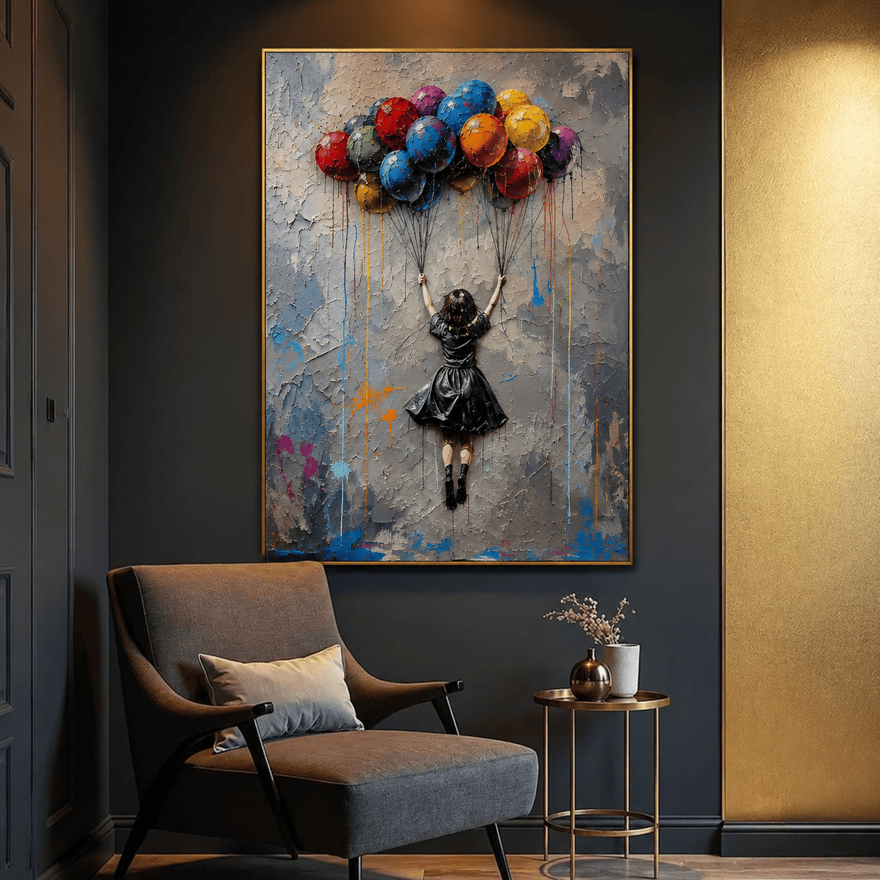 texture Colorful Balloon Girl Wall Art – Abstract Figurative Oil Painting#yy260623013
