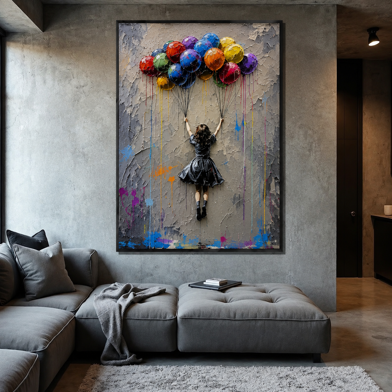 Colorful Balloon Girl Wall Art – Abstract Figurative Oil Painting#yy260623013