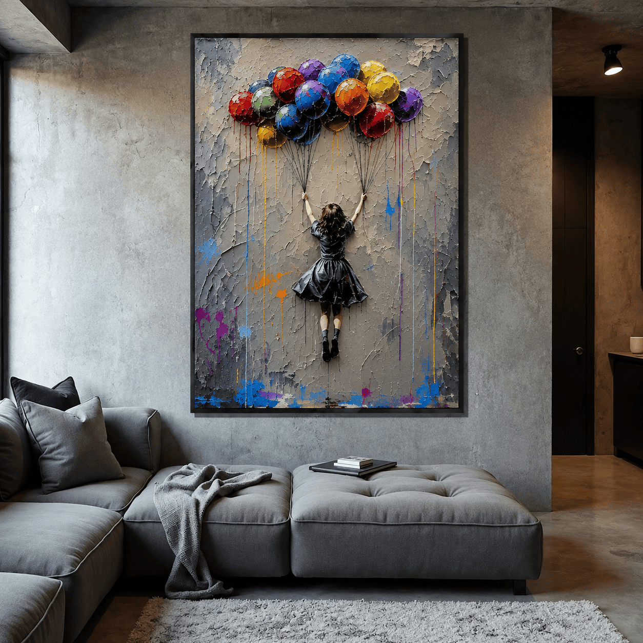 Colorful Balloon Girl Wall Art – Abstract Figurative Oil Painting#yy260623013