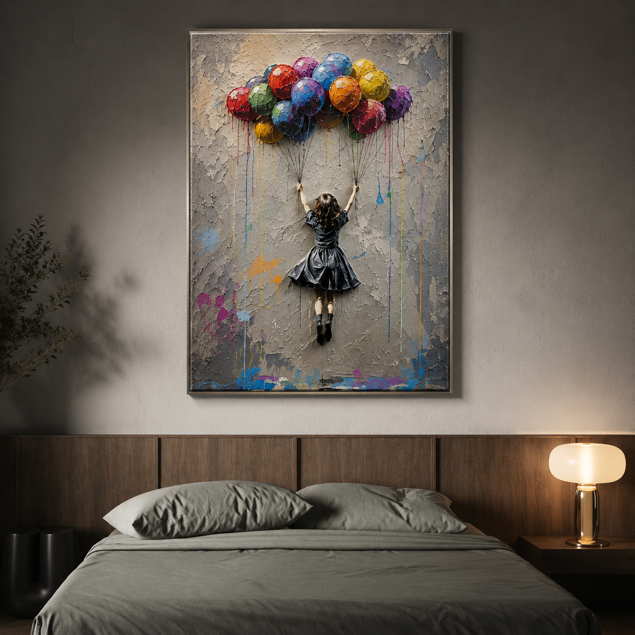 Colorful Balloon Girl Wall Art – Abstract Figurative Oil Painting#yy260623013