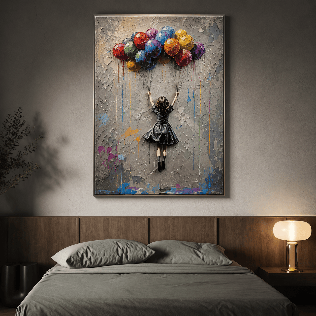 Colorful Balloon Girl Wall Art – Abstract Figurative Oil Painting#yy260623013