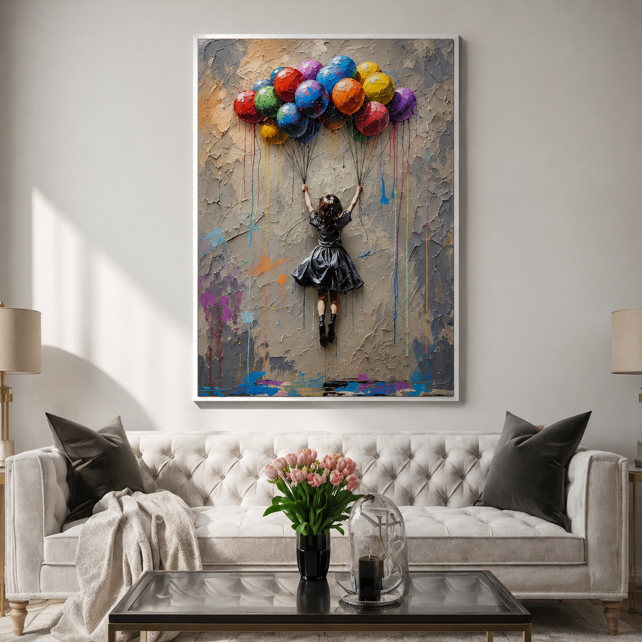 Colorful Balloon Girl Wall Art – Abstract Figurative Oil Painting#yy260623013