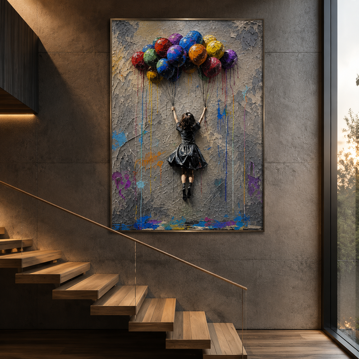 Colorful Balloon Girl Wall Art – Abstract Figurative Oil Painting#yy260623013