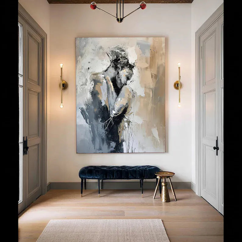 Abstract Figurative Wall Art – Black White Minimal Portrait Painting#yy260623014