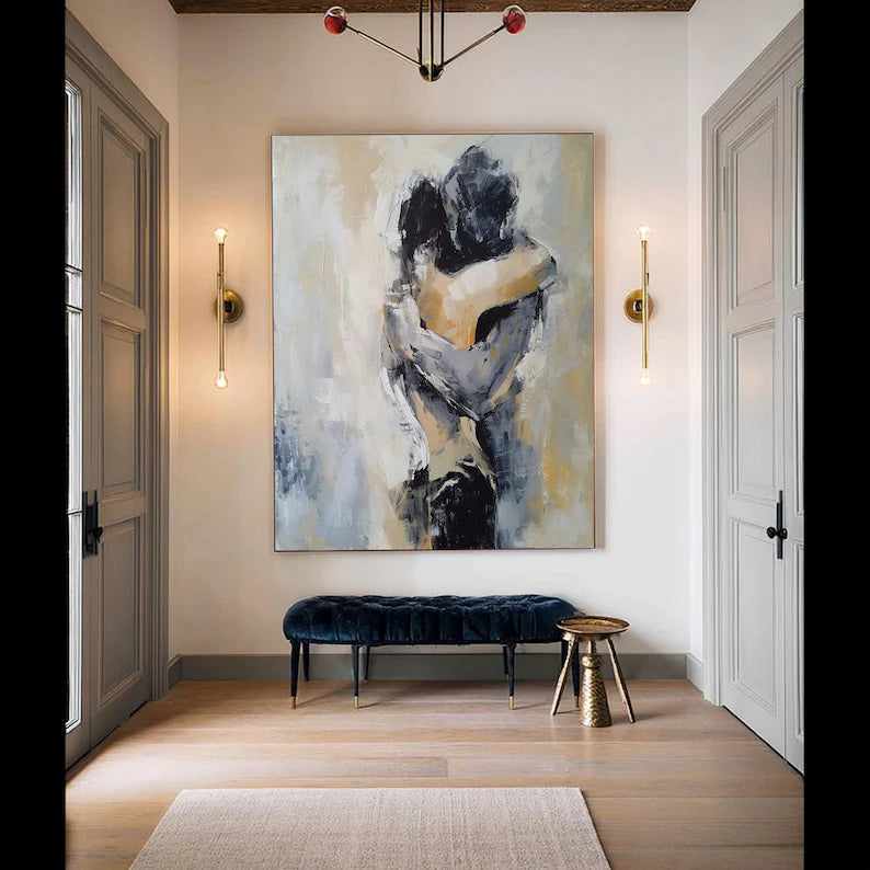 Abstract Couple Wall Art – Romantic Embrace Painting#yy260623015