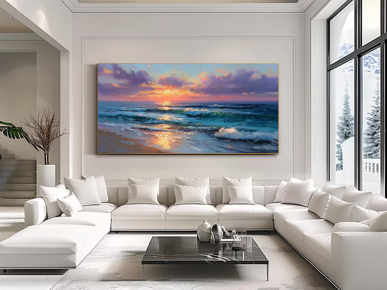 Ocean Sunset Wall Art – Coastal Seascape Painting#yy260623024