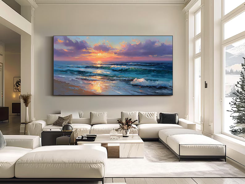 Ocean Sunset Wall Art – Coastal Seascape Painting#yy260623024