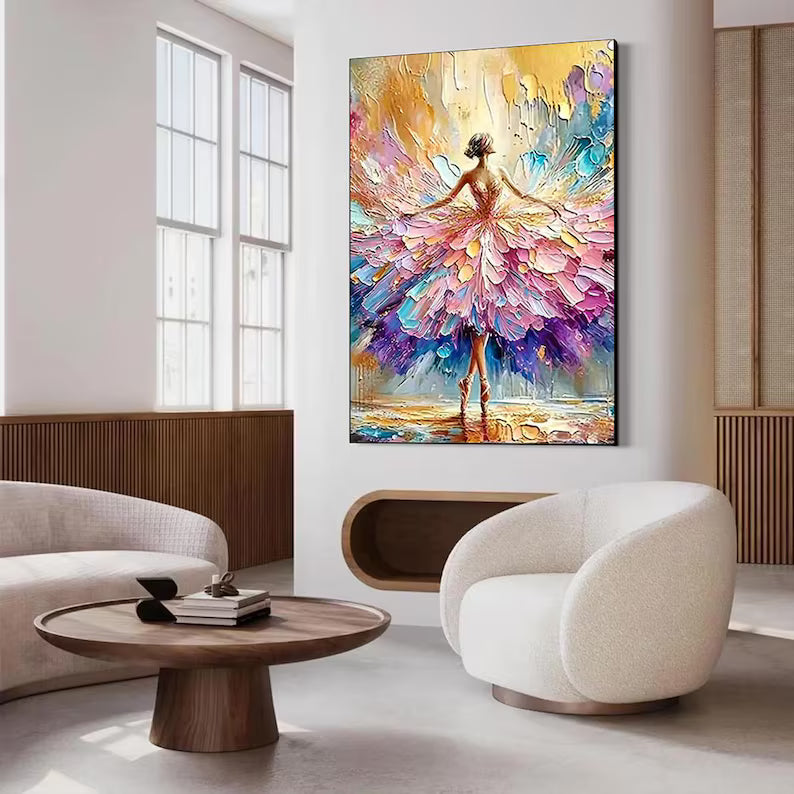 Abstract Ballerina Wall Art – Colorful Dance Oil Painting#yy260623025