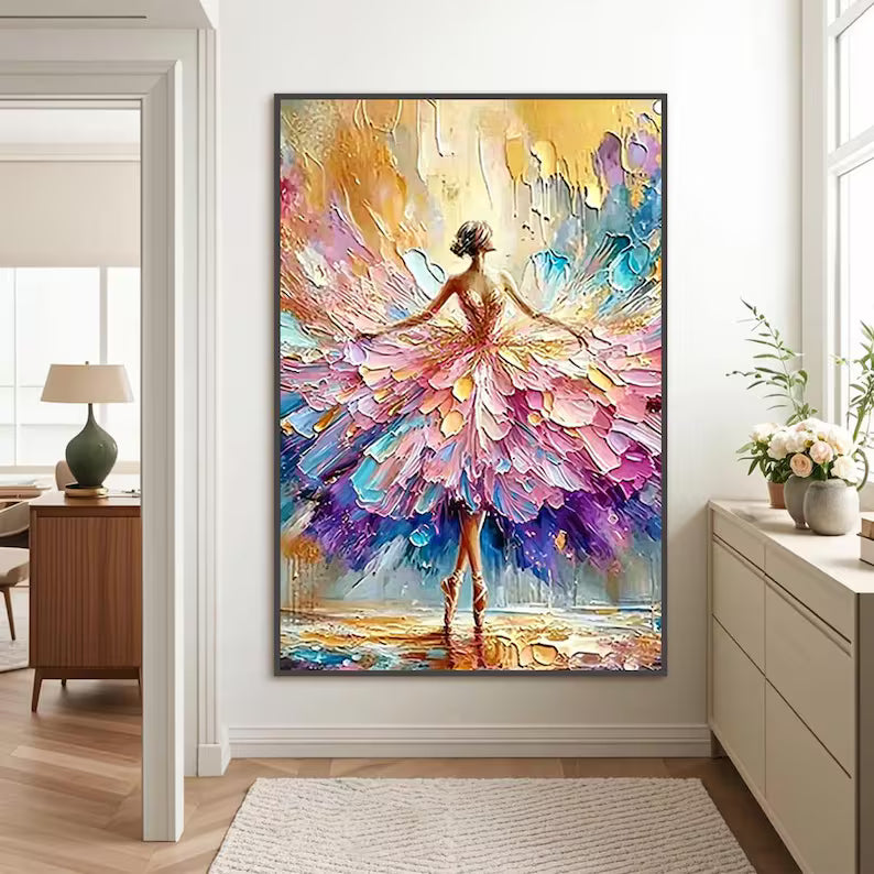Abstract Ballerina Wall Art – Colorful Dance Oil Painting#yy260623025