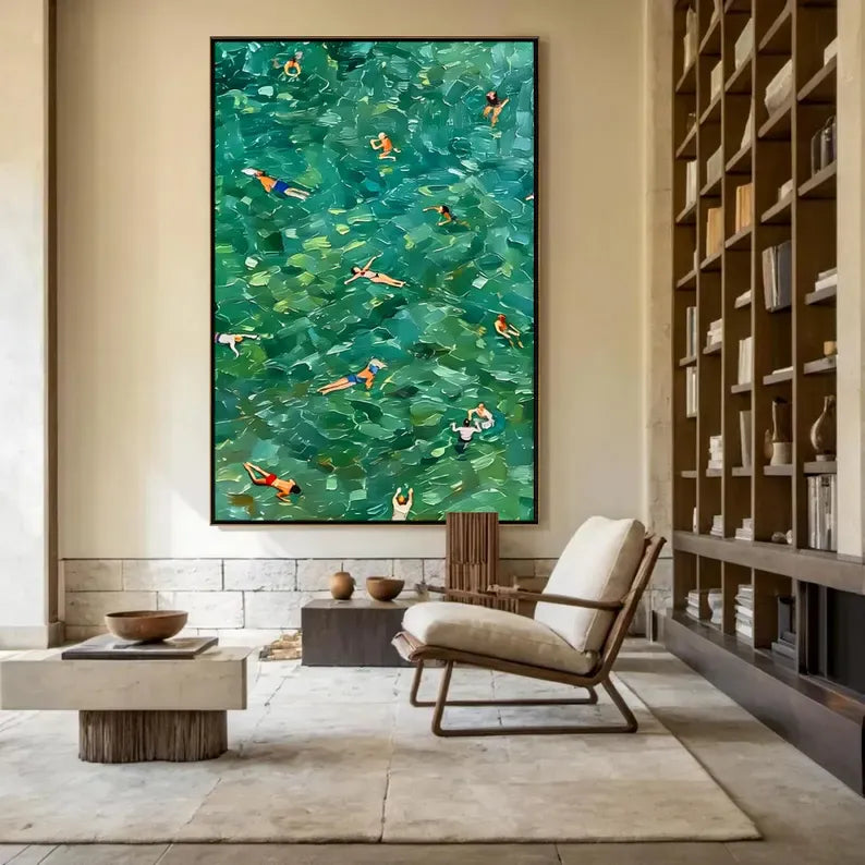 Aerial Swimming Pool Wall Art – Abstract Summer Swimmers Painting#yy260623026