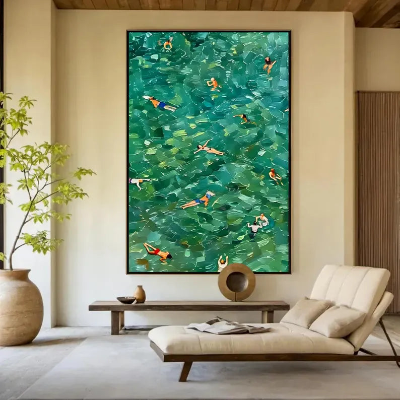Aerial Swimming Pool Wall Art – Abstract Summer Swimmers Painting#yy260623026