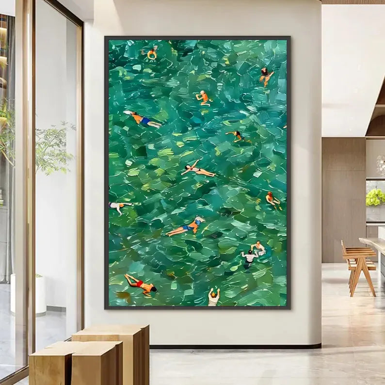 Aerial Swimming Pool Wall Art – Abstract Summer Swimmers Painting#yy260623026
