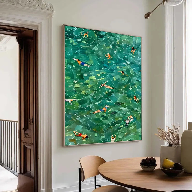 Aerial Swimming Pool Wall Art – Abstract Summer Swimmers Painting#yy260623026