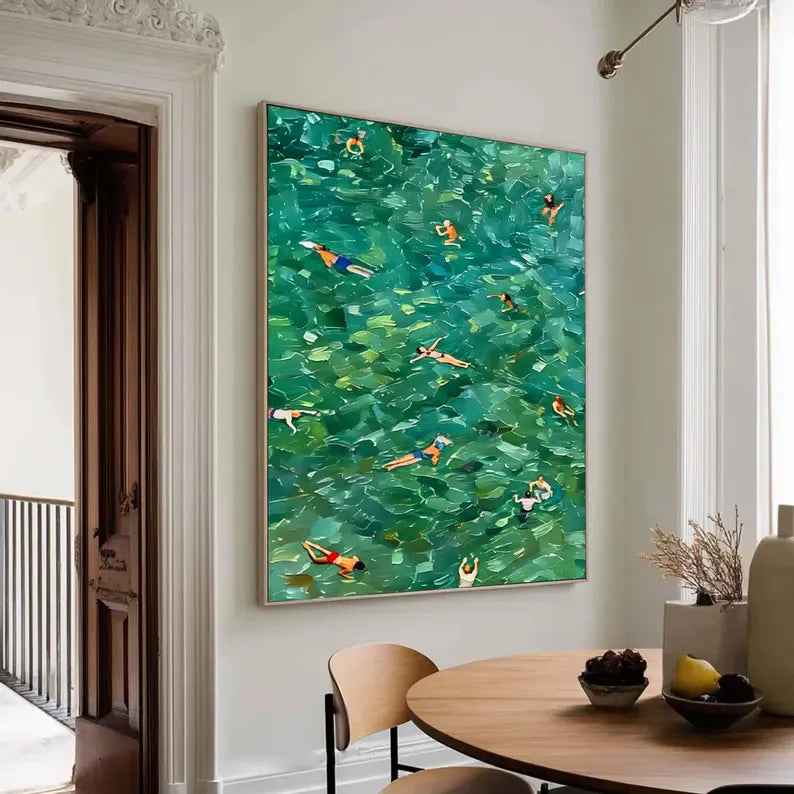 Aerial Swimming Pool Wall Art – Abstract Summer Swimmers Painting#yy260623026