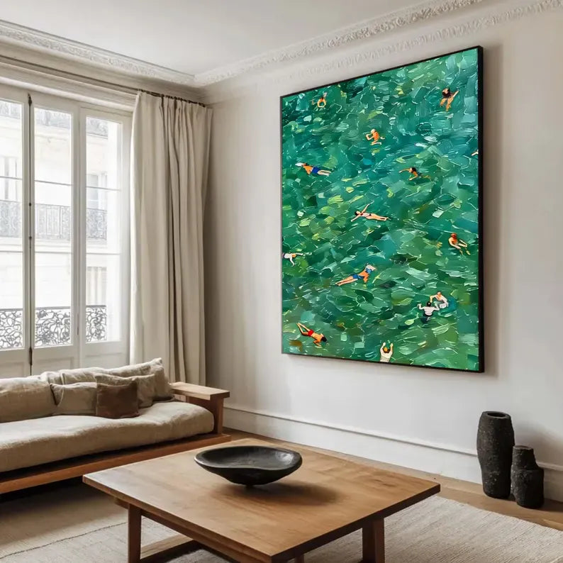 Aerial Swimming Pool Wall Art – Abstract Summer Swimmers Painting#yy260623026
