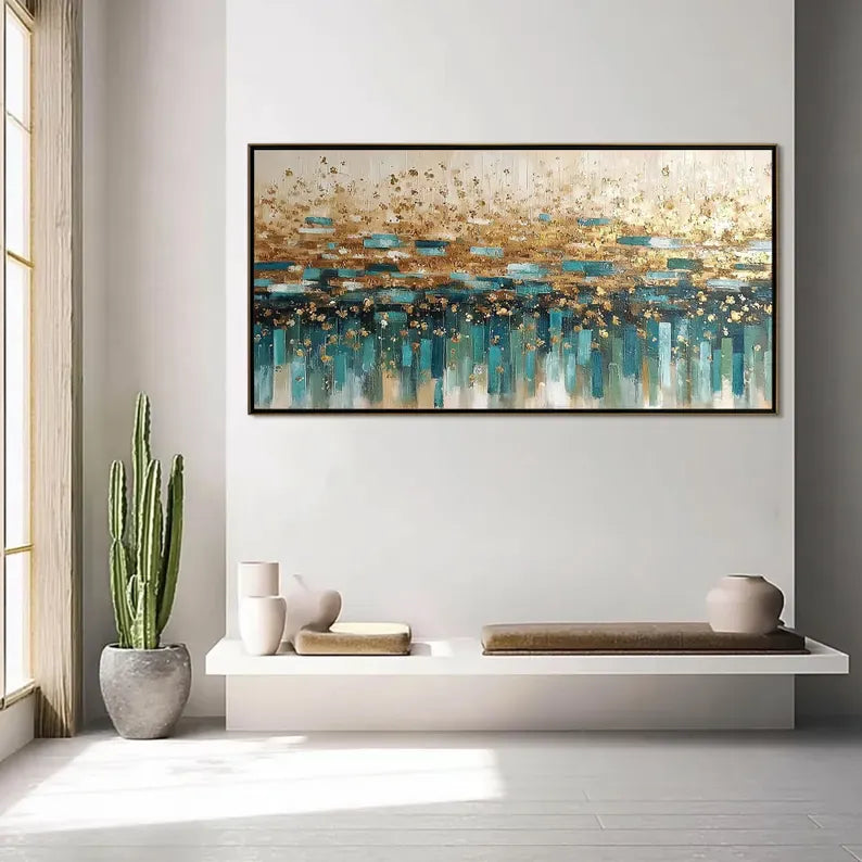 texture Gold & Teal Abstract Wall Art – Luxury Textured Metallic Painting#yy260623028