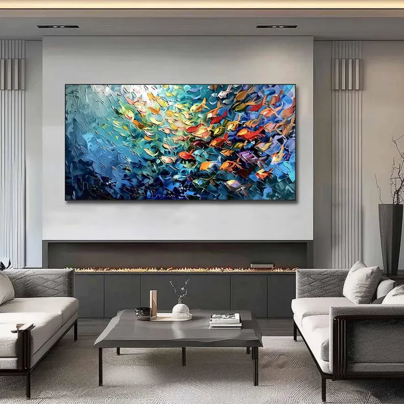 Colorful Fish Wall Art – Abstract Ocean School Painting#yy260623031