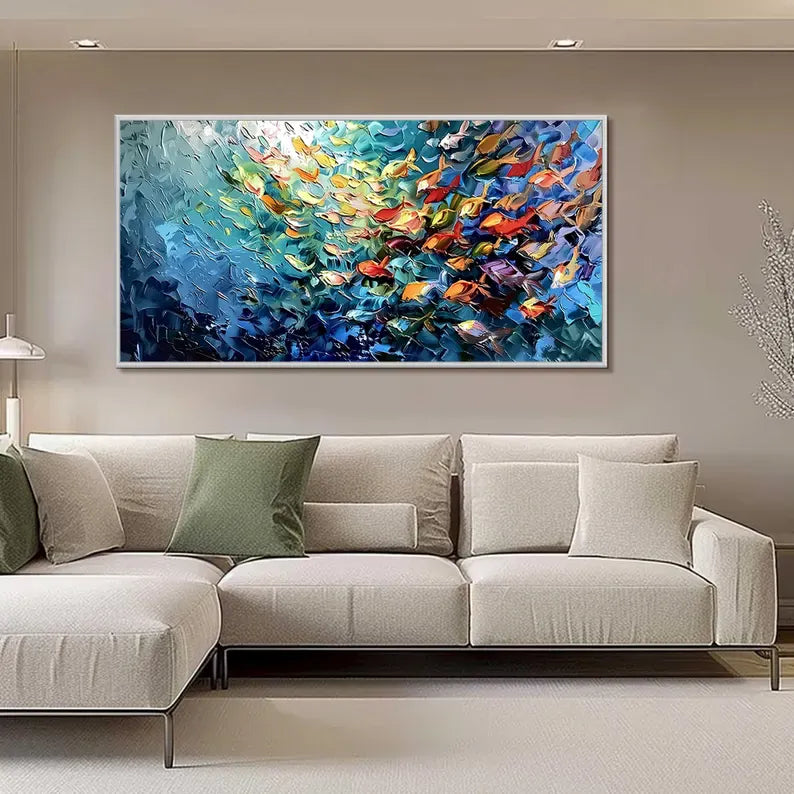 Colorful Fish Wall Art – Abstract Ocean School Painting#yy260623031