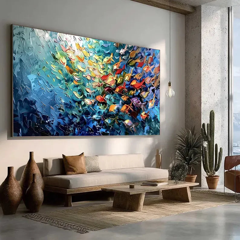 Colorful Fish Wall Art – Abstract Ocean School Painting#yy260623031