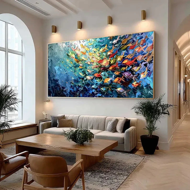 Colorful Fish Wall Art – Abstract Ocean School Painting#yy260623031