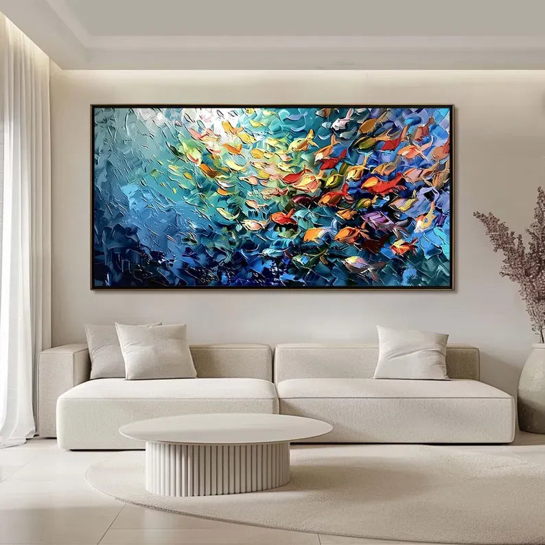 Colorful Fish Wall Art – Abstract Ocean School Painting#yy260623031