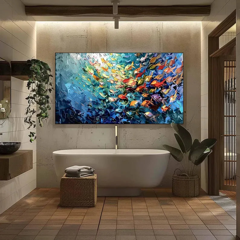 Colorful Fish Wall Art – Abstract Ocean School Painting#yy260623031