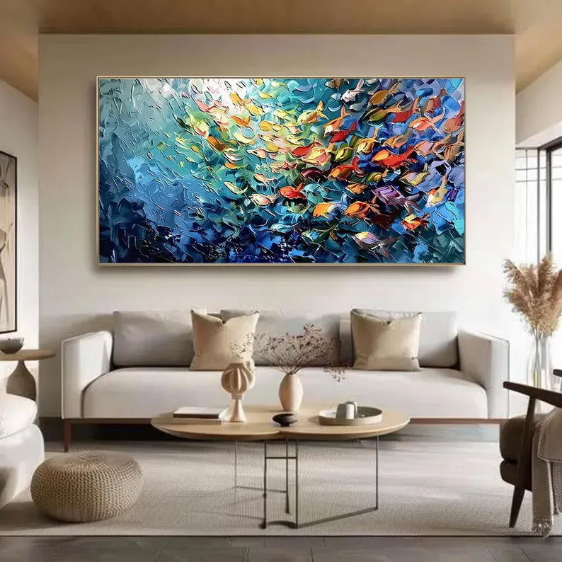 Colorful Fish Wall Art – Abstract Ocean School Painting#yy260623031