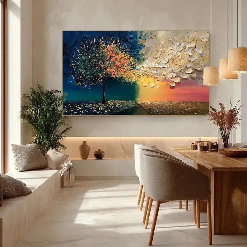 Abstract Tree Wall Art – Split Color Landscape Painting#yy260623034
