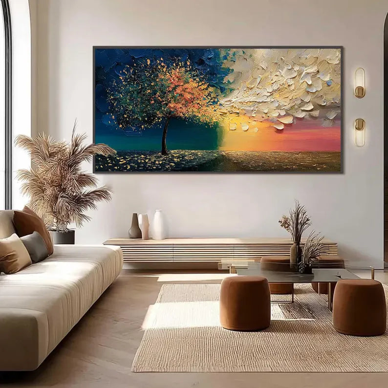 Abstract Tree Wall Art – Split Color Landscape Painting#yy260623034