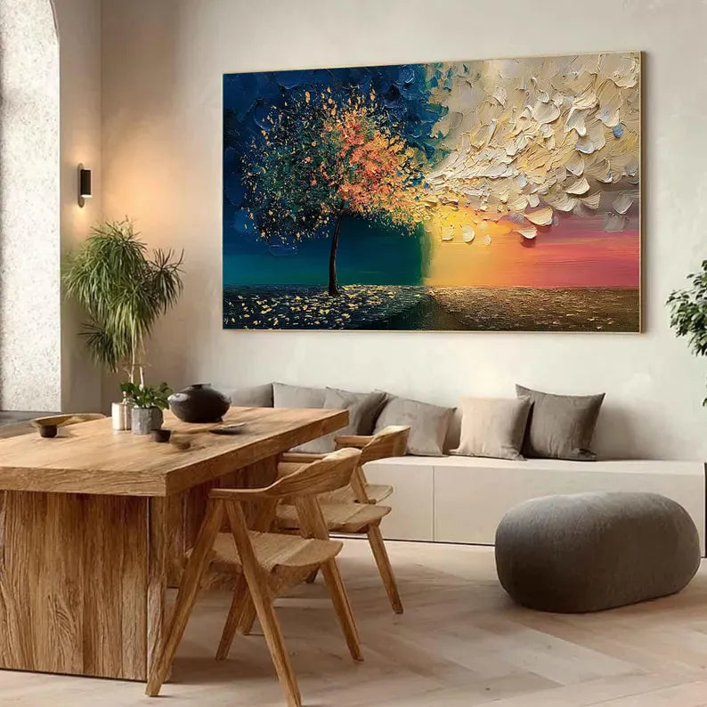 Abstract Tree Wall Art – Split Color Landscape Painting#yy260623034