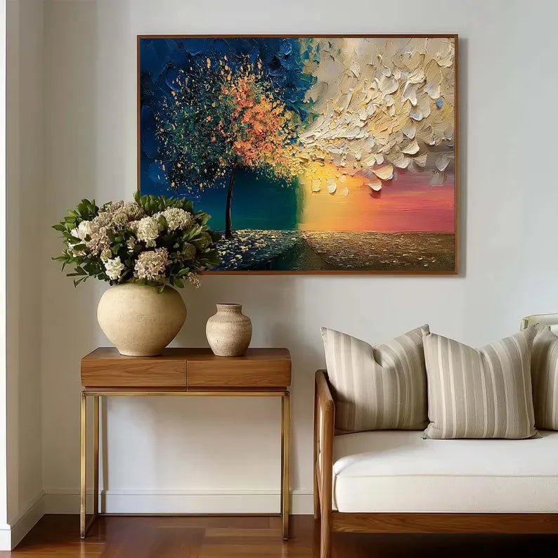 Abstract Tree Wall Art – Split Color Landscape Painting#yy260623034