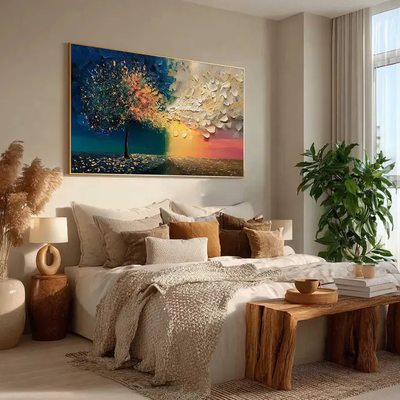 Abstract Tree Wall Art – Split Color Landscape Painting#yy260623034