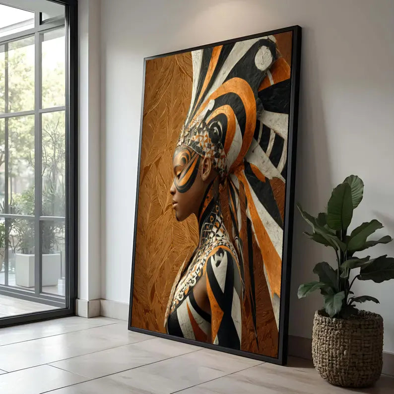 texture Afro Futurism Wall Art – Abstract Tribal Portrait Painting#yy260623035