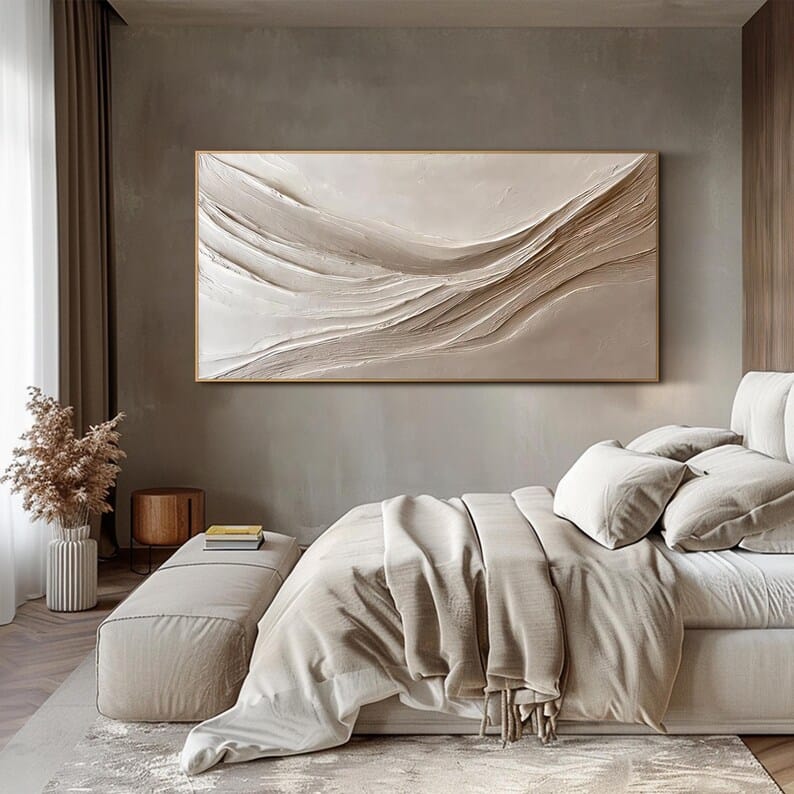 Abstract Beige Wall Art – Minimal Flowing Textured Painting#yy260623037