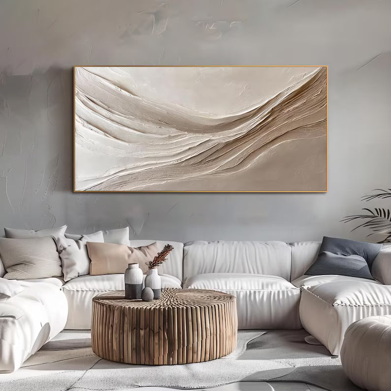 Abstract Beige Wall Art – Minimal Flowing Textured Painting#yy260623037