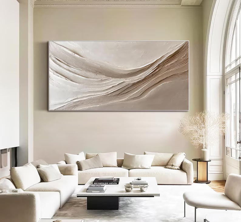 Abstract Beige Wall Art – Minimal Flowing Textured Painting#yy260623037