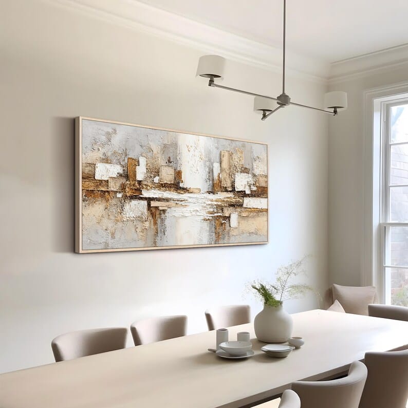 Abstract Architectural Wall Art – Beige Gold Textured Relief Painting#yy260623038