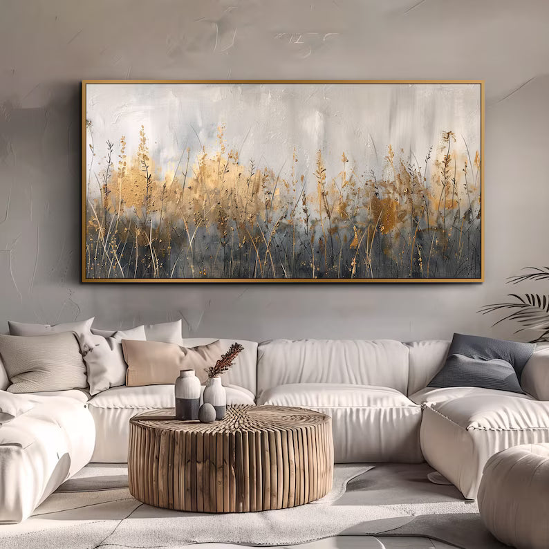 Golden Grass Wall Art – Abstract Nature Landscape Painting#yy260623040