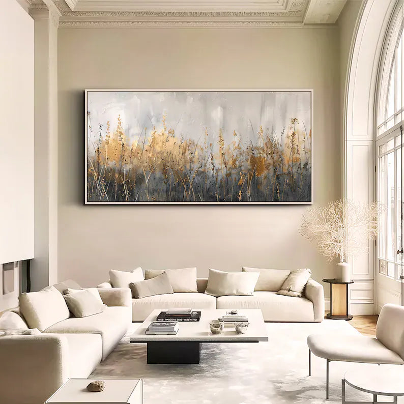 Golden Grass Wall Art – Abstract Nature Landscape Painting#yy260623040