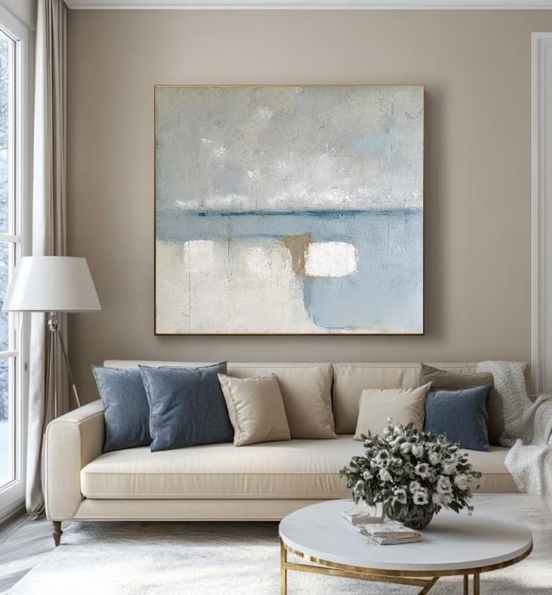 Abstract Minimal Wall Art – Soft Horizon Landscape Painting#yy260623059