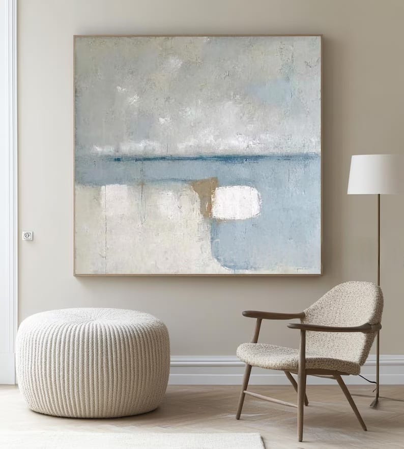 Abstract Minimal Wall Art – Soft Horizon Landscape Painting#yy260623059