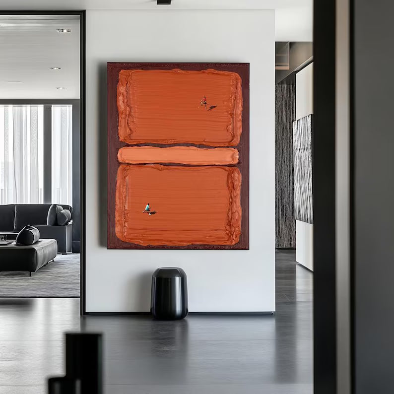 Abstract Terracotta Wall Art – Minimal Geometric Texture Painting#yy260623061