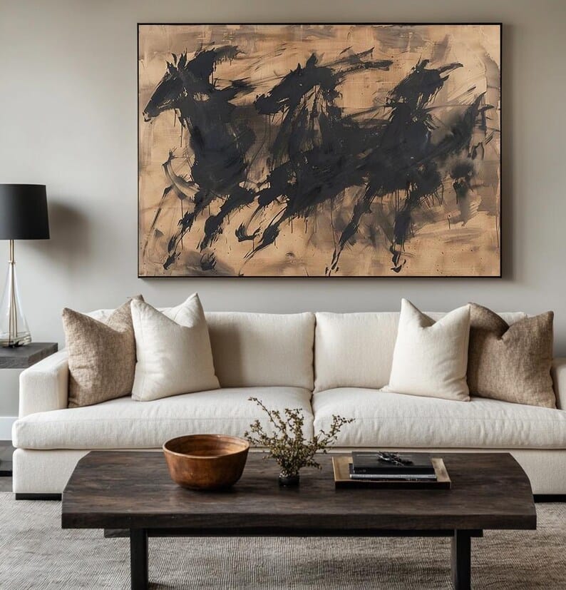 Abstract Horse Wall Art – Ink Brush Galloping Horses Painting#yy260623062