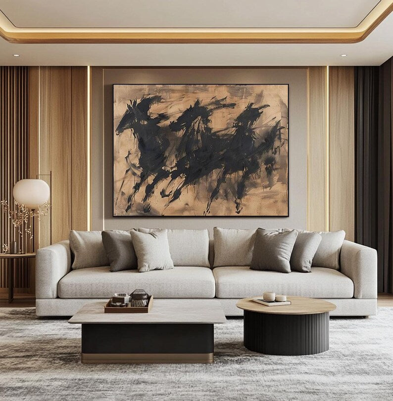 Abstract Horse Wall Art – Ink Brush Galloping Horses Painting#yy260623062
