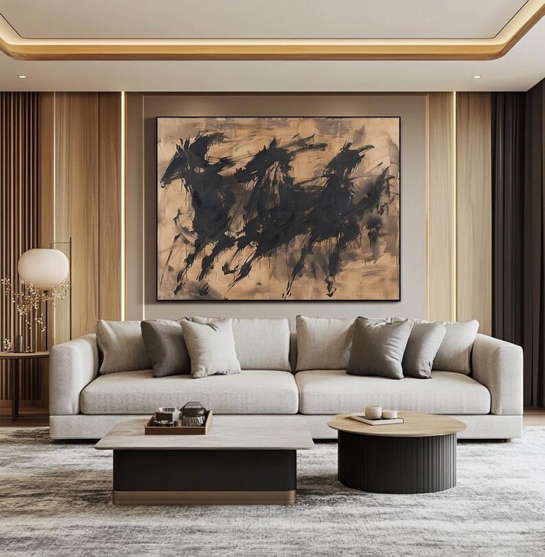 Abstract Horse Wall Art – Ink Brush Galloping Horses Painting#yy260623062