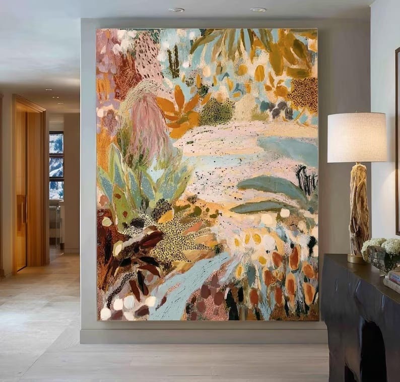 Abstract Botanical Wall Art – Colorful Tropical Floral Painting#yy260623063